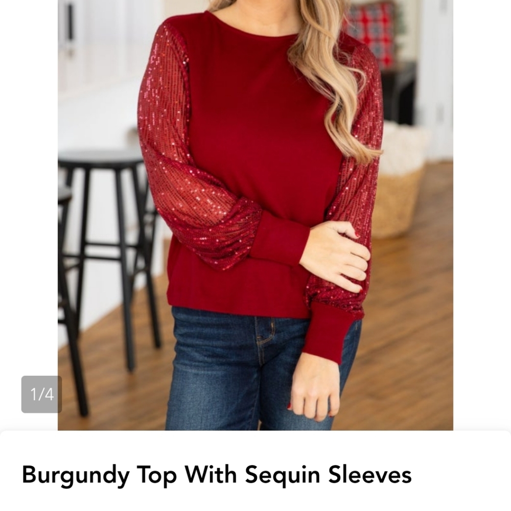 Burgundy top sequin sleeve - Picture 8 of 8